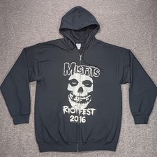 Misfits Hoodie Mens Large Black Riot Fest 2016 Full Zip Sweatshirt Punk
