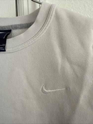 Nike Sweatshirt Off White Fleece Embroidered Logo Crewneck Pullover Size S - Picture 2 of 5