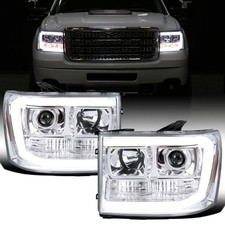 2007-2014 GMC Sierra 1500-3500HD Upgraded LED Projector Headlights Chrome Pair