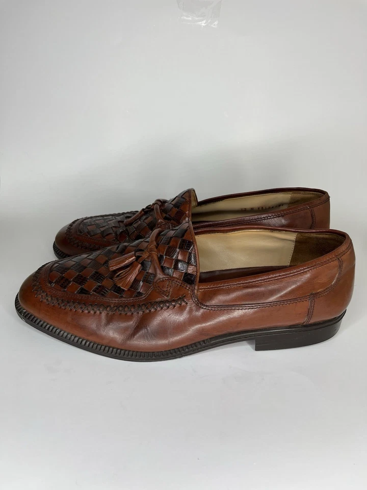 Stanley Blacker Brown Dress Shoes Mens Size 13M Loafer Woven Tassel Leather - Image 3 of 4