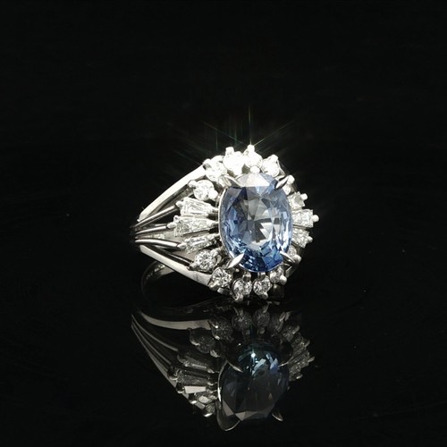 Vintage Platinum GIA 6.07ctw No Heat Sapphire Diamond Open Side Shank Ring - Picture 12 of 19