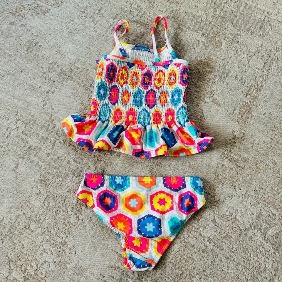 Penelope Mack colorful halter top 2 piece faux patchwork knit swimsuit kids 8 - Image 4 of 4
