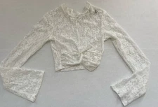 Divided Lace Top Extra Small White Womens Long Sleeve High Neck Ruched 160/80A