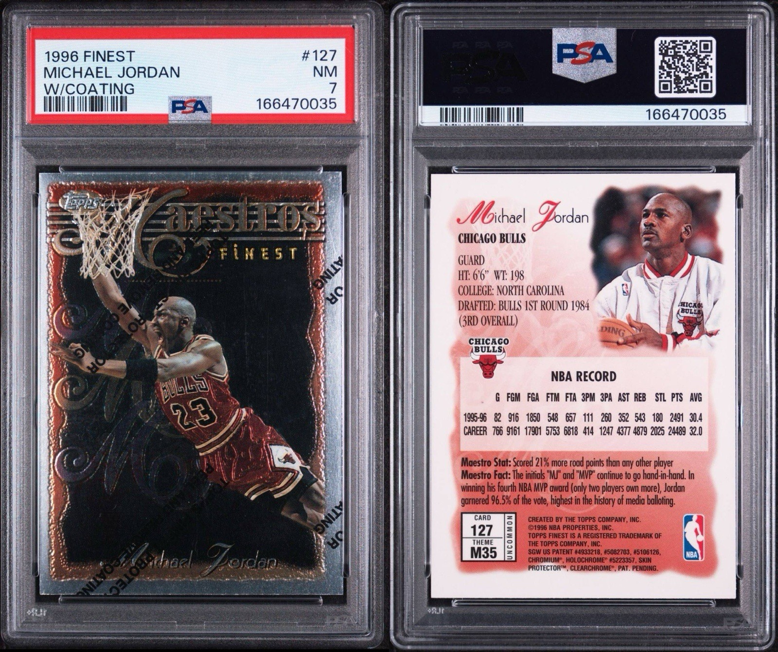 Topps 1996 Finest Michael Jordan #127 Chicago Bulls PSA 7 Graded view 3