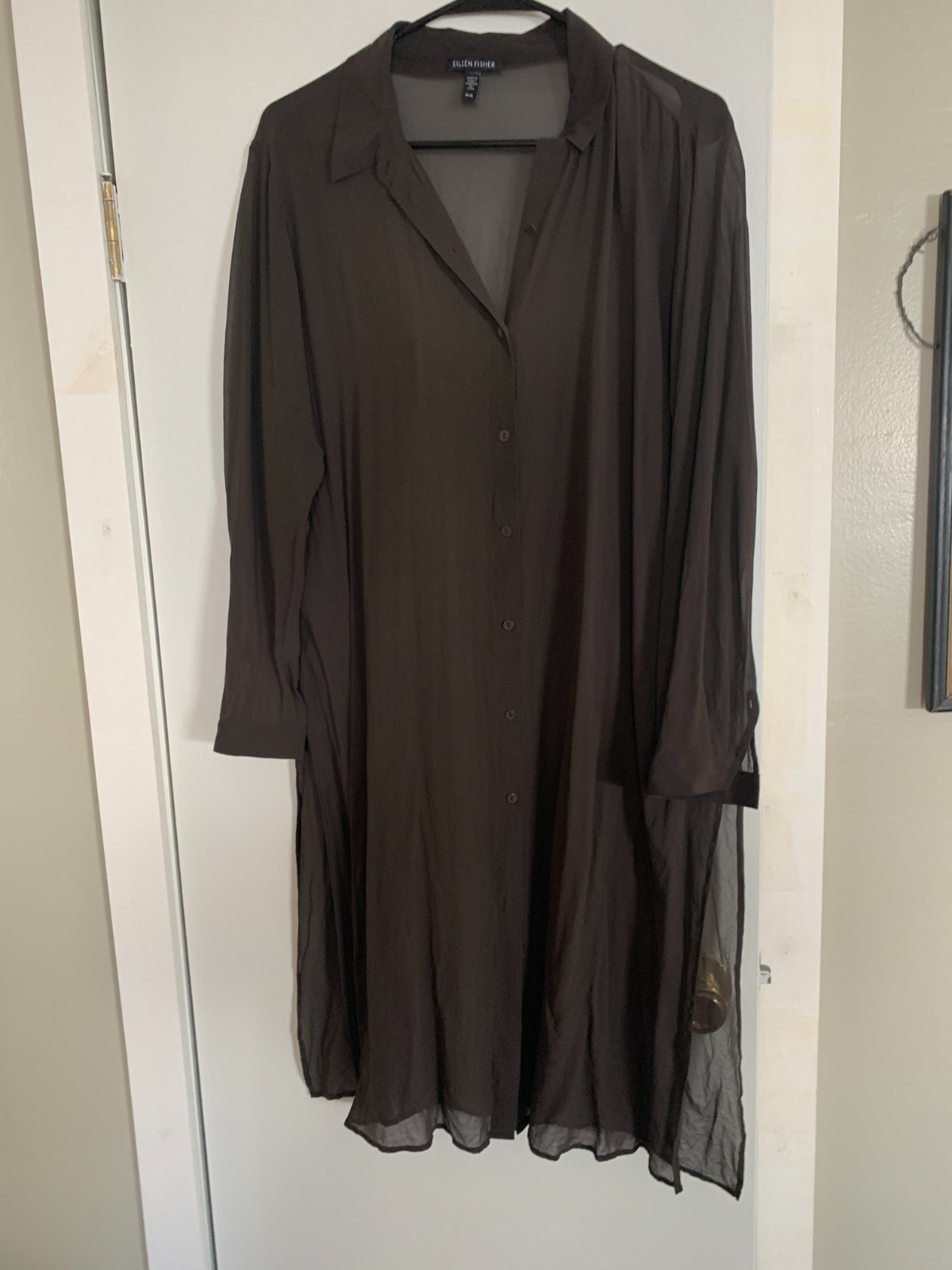 Eileen Fisher Silk Georgette Crepe Long Sleeve Shirtdress