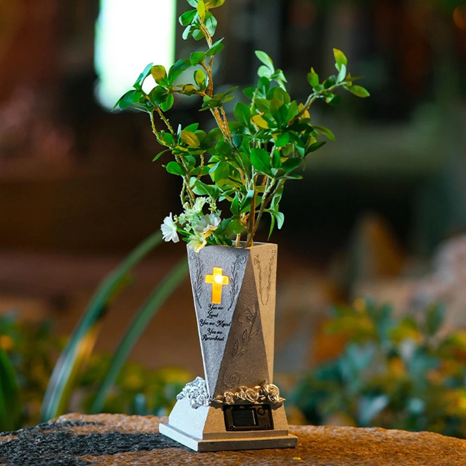 Jarrón cementerio solar para tumba florero LED solar pintado a mano Foto 3 de 4