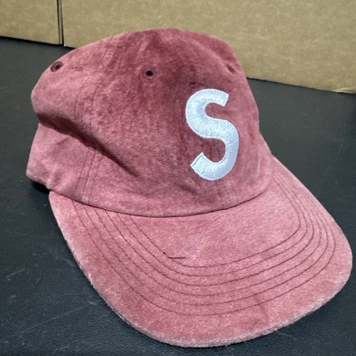 Chapeau Supreme F/W 2016 daim logo S 6 panneaux bordeaux (UTILISÉ) regardez photos !