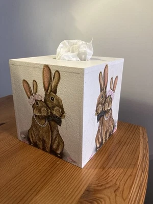 Lovely rabbit Hare Themed Wooden MDF Tissue Box Cover New Gift Idea Nursery - Image 1 of 4
