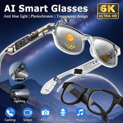 6K AI Smart Glasses Multifunction Camera Bluetooth Call Voice Assistant Music Pl