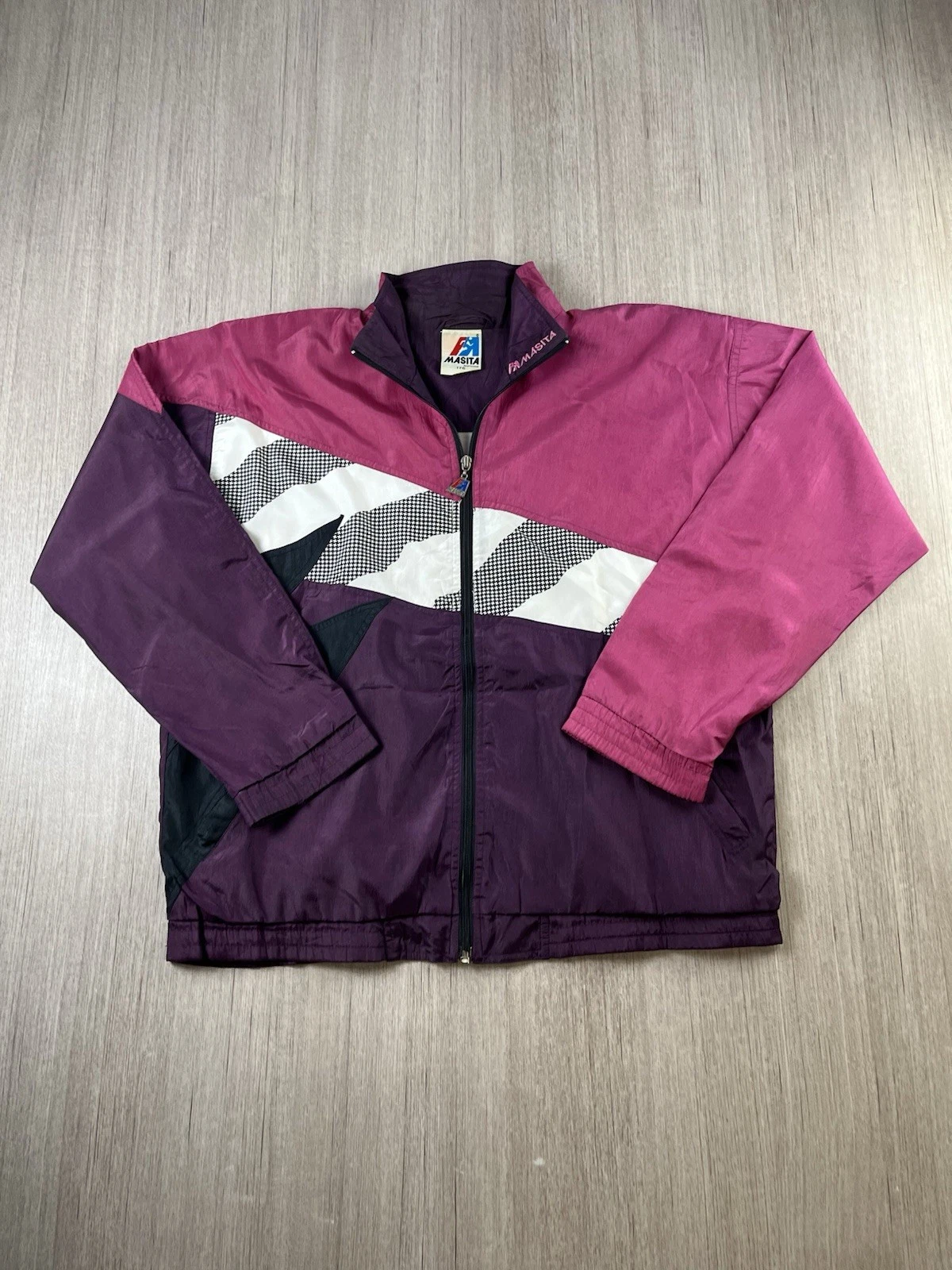 Masita Vintage 90s Track Jacket Men's Large Purple Pink Colorblock Windbreaker