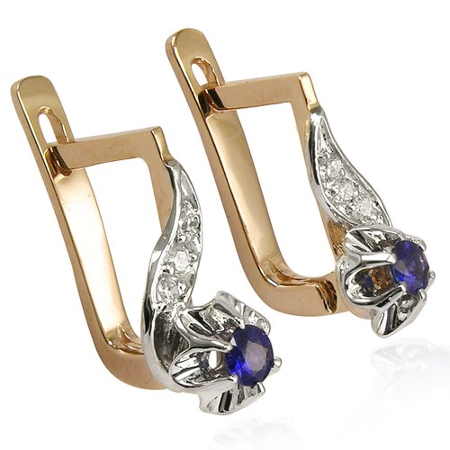 For Children and Adult Diamond & Genuine Sapphire Earrings European Style 14k - Picture 2 of 4