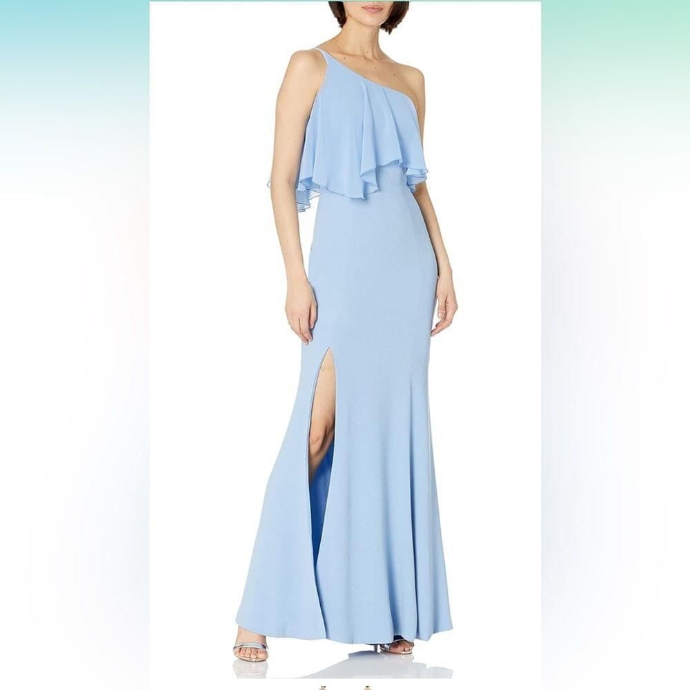 Dress The Population Women's Faith One Cold Shoulder Flounce Gown with Slit