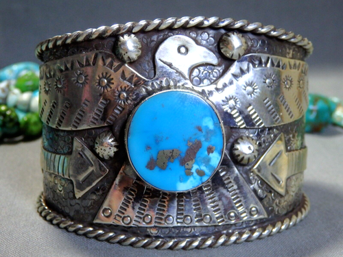 76 g INDIANER Südwesten PERSISCHER TÜRKIS Sterlingsilber THUNDERBIRD Armband MANSCHETTE