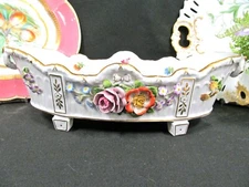 Dresden large footed center piece bowl Dresden Flowers raised applied flower 