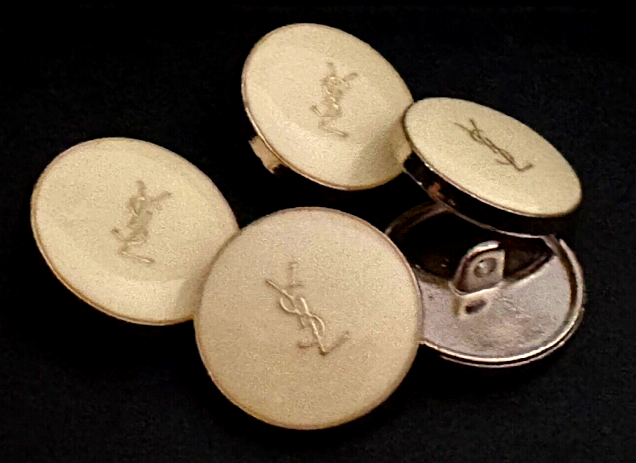 bellissimi bottoni Yves Saint Laurent crema e oro 22 23mm retro gambo metallo come nuovi!
