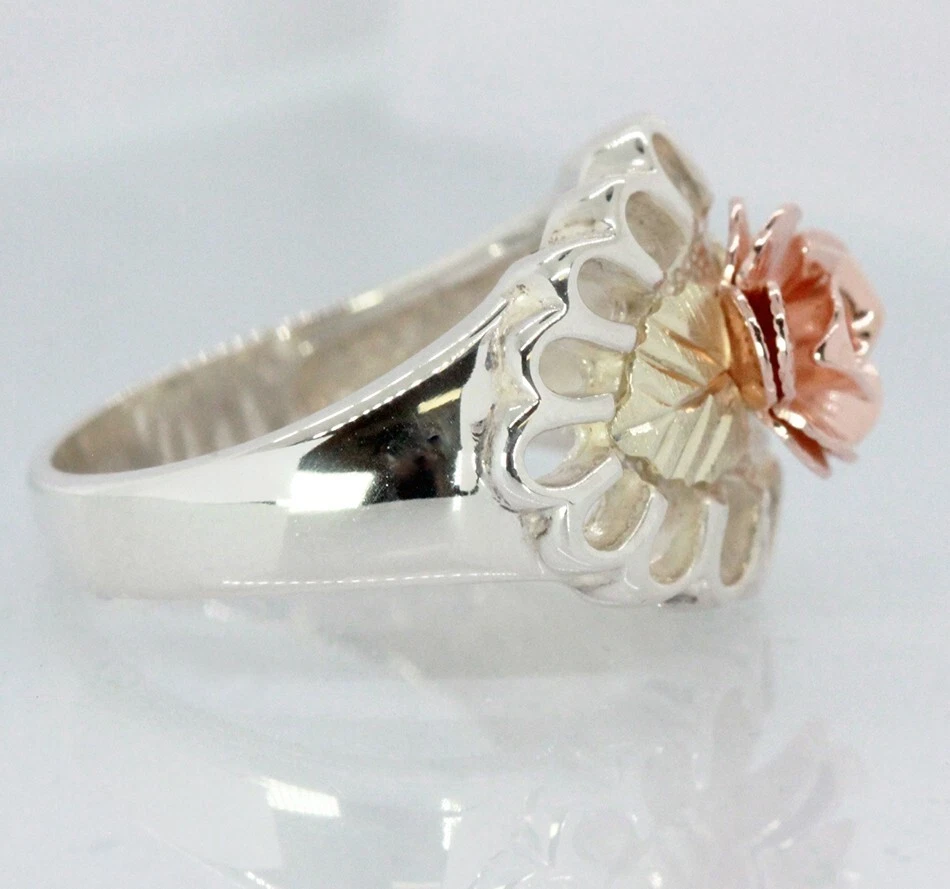 Anillo Landstroms Black Hills Oro Oro Rosa Flor Plata Esterlina Damas Talla 7 Foto 4 de 4