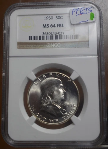 1950-P FRANKLIN SILVER HALF DOLLAR | NGC MS64 | FBL