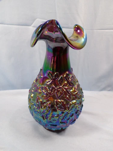 Fenton Amethyst Carnival Glass Vase w/ Maple Leaf Design