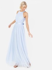Anaya with Love Maya Deluxe Halter Neck Maxi Dress Belted Sleeveless Blue UK 6