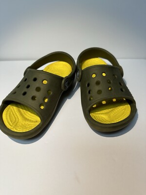 CROCS Men’s Clog Sandals in Olive Green with Black & Yellow Strap LN Sz 12 CROCS All Terrain Sandals Olive Green Adjustable Heel Straps  main image 2
