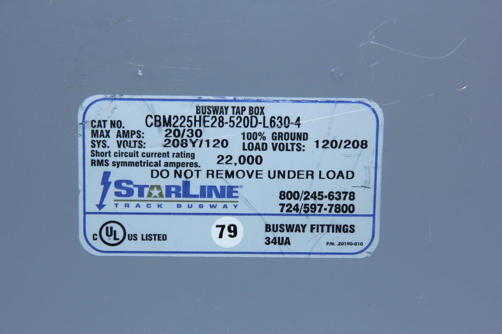 STARLINE CBM225HE28-520D-L630-4 20A/30A 208/120 Busway Tap Box for sale ...