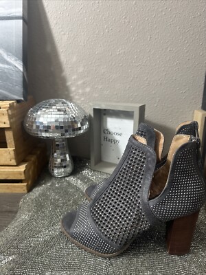 REPORT Raider Grey LEATHER Studded OpenToe Heels Booties 6 NEW WITH TAGS $80