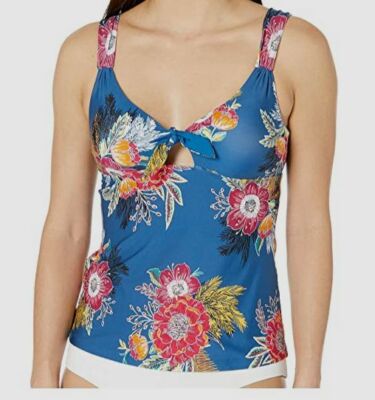 $90 Soluna Women's Blue Over The Moon Printed Tankini Top Swimwear Size Small
