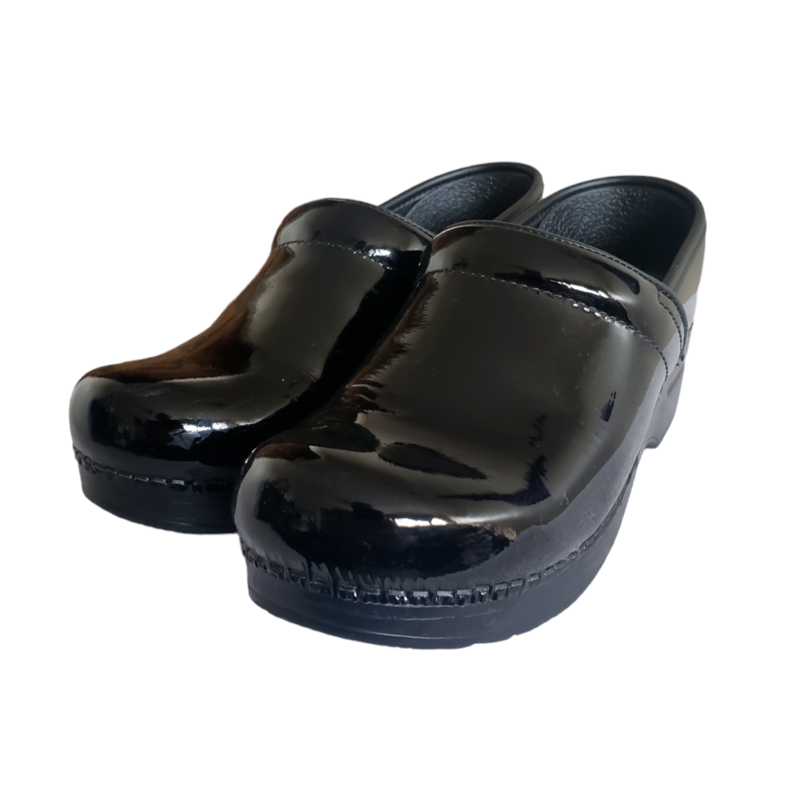 Dansko Professional Solid Black Patent Leather Closed Clogs Shoes