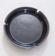 Hyalyn Ceramic Ashtray Round Cobalt Blue Gold Trim 6" Cork Back