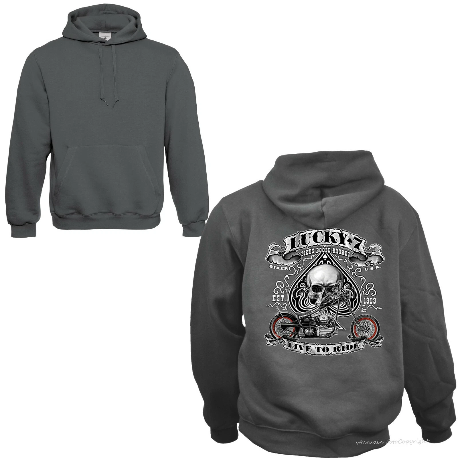 SACAI Felpa moto motociclista classica HD Chopper felpa con cappuccio felpa con cappuccio *4240 grigia