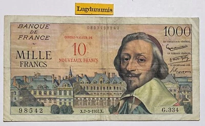 10 Francs Nouveaux sur 1000 Francs Richelieu 7/3/1957 G.334 98542 TTB - Photo 1/2
