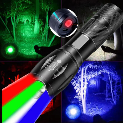 White Red Blue Green Light Multifunctional 4 Color in 1 LED Flashlight USB Torch