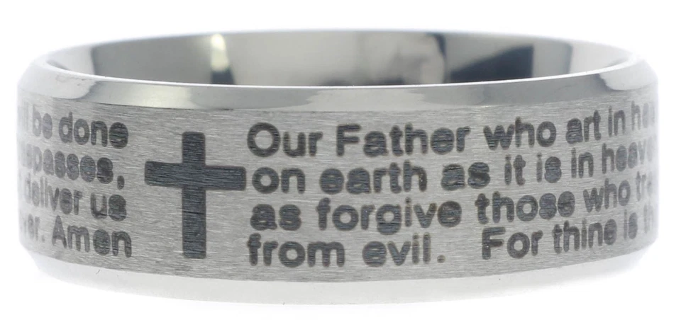Lords Prayer mens ladies 4mm Ring 316 stainless steel size 5 T82 - Image 3 of 4