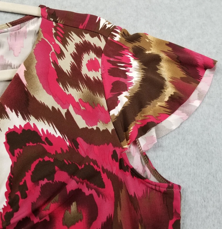 Top tribal para mujer grande Ikat abstracto manga corta cuello en V cuentas elástico jersey Foto 3 de 4