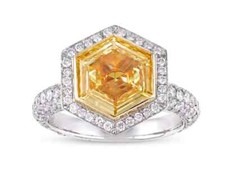 Hexagon Fancy Intense Yellow 3.46CT Citrine With Pave Set White CZ Halo Ring