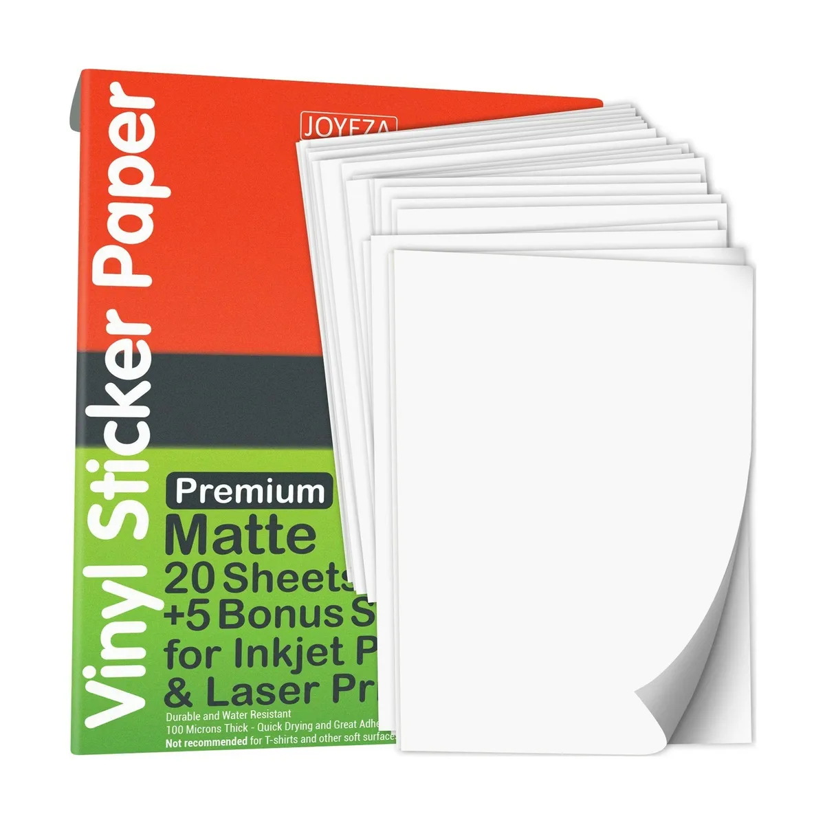 JOYEZA 25 Sheets Premium Printable Vinyl Sticker Paper for Inkjet Printer  White