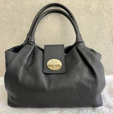 NICE VTG Kate Spade Turn Lock Pebbled Black Satchel Leather Shoulder Bag Purse