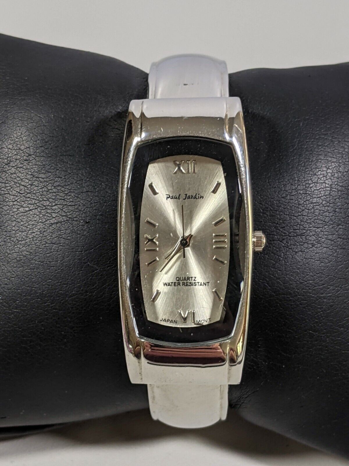 Paul Jardin Silver Tone Rectangle Case Open Cuff Bracelet Band Watch 6.5 Inch