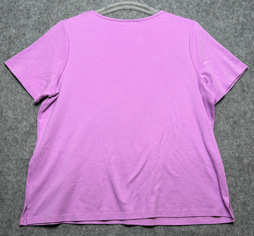 Quacker Factory Shirt Womens 1X Purple Embroidered Flowers Rhinestone Tee Classy - 第 7/14 張圖片