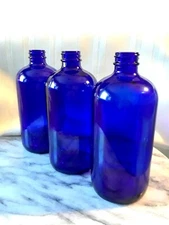 Blue Glass Bottle ~ Cobalt BOSTON ROUND ~ Medicine  Apothecary ~Large 16 Oz