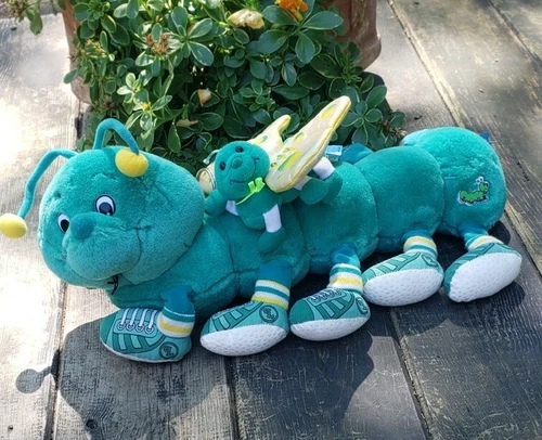 Lots a Leggggggs Legs Teal Plush Caterpillar w/ Keychain Lights Up Works 1998