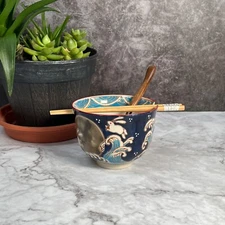 5'' Mooncake Festival Rabbit  Ceramic Ramen Noodle Rice Bowl Gift Set of 3 piece