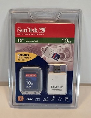 SanDisk SDSDBR-1024-A10 vintage 1 Gb Memory Card bonus MicroMate reader 