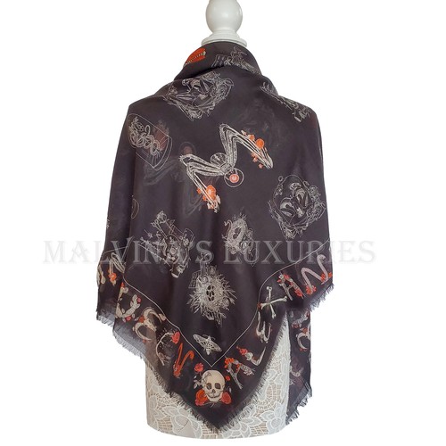 ALEXANDER MCQUEEN SCARF SKULL CABINETS PRINT BLACK MODAL SILK SQUARE 54" $475 - Picture 4 of 22