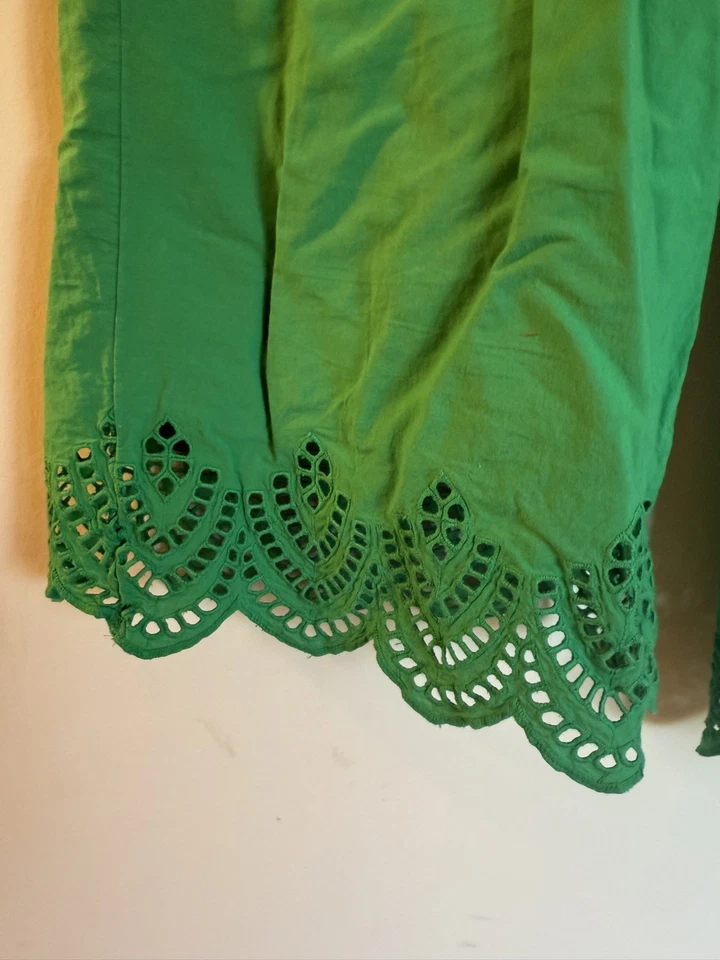 Broadway Crop Top Con Conjunto de Pantalón Ojales Dobladillo Forrado Kelly Verde Espalda Borde de Botones L Foto 3 de 4