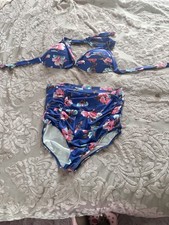 Women s Blue Floral Halter Tie Bikini Set Hig...