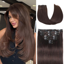 Seamless Clip-In 18" Dark Brown Remy Hair Extensions 120G - 7Pcs Set