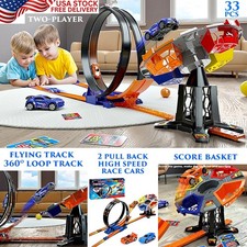 SLOT CAR RACE TRACK SET DUAL RACING PULL BACK CAR LOOP FLYING TRACK GAME TOY SET