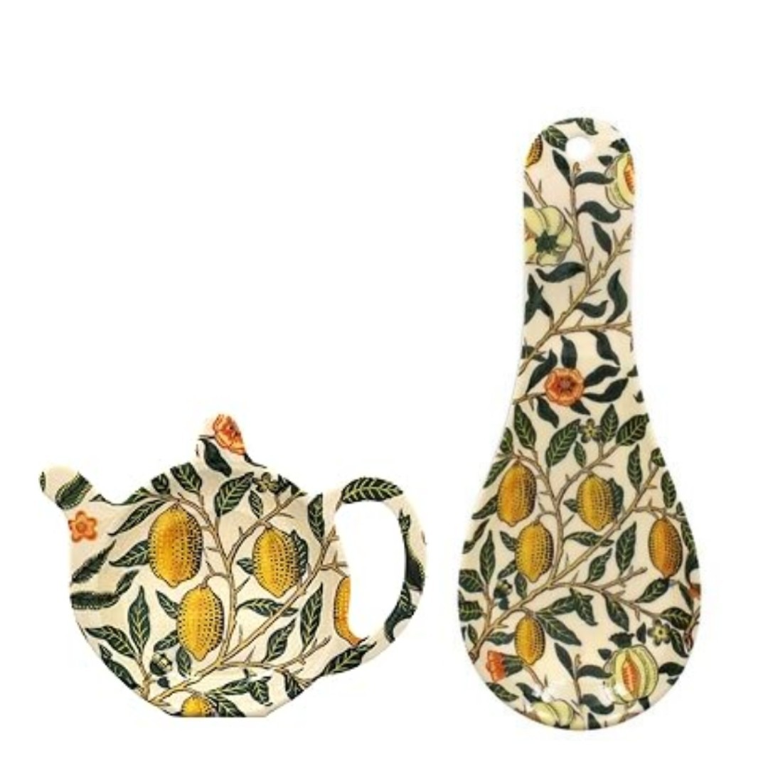 LEONARDO WILLIAM MORRIS FRUITS MELAMINE TEA BAG AND SPOON REST HOLDER SET