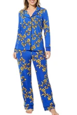IMAN Global Chic Women's 2-piece Soft Knit Pajama Set Blue Scroll